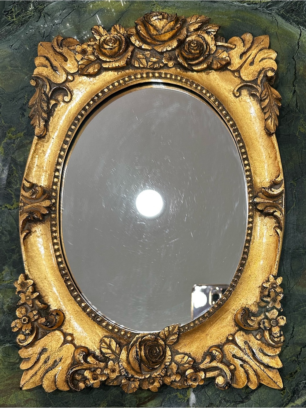 Decorative Gold Ornate Oval Wall Mirror - Elegant Home Wall Decor Roses 14x9 3/4